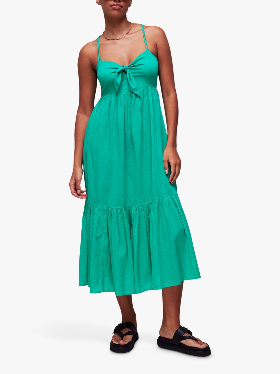 Whistles Tie Front Cotton Midi Beach Dress, Green, 6
