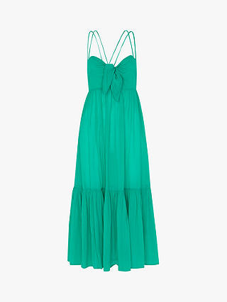 Whistles Tie Front Cotton Midi Beach Dress, Green