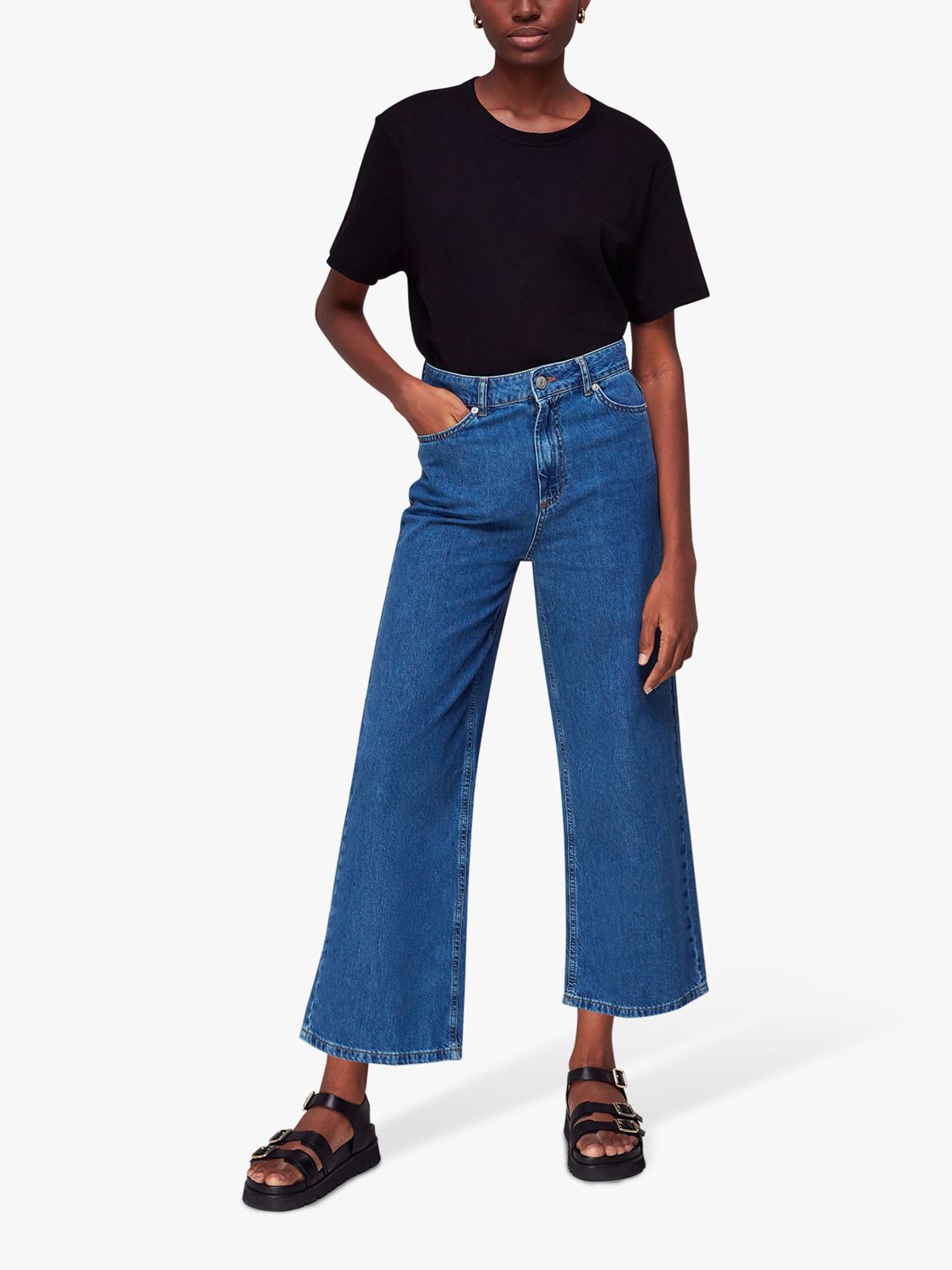 Whistles Wide Leg Cropped Jeans, Denim, 26