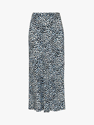 Whistles Abstract Cheetah Silk Slip Skirt, Blue/Multi