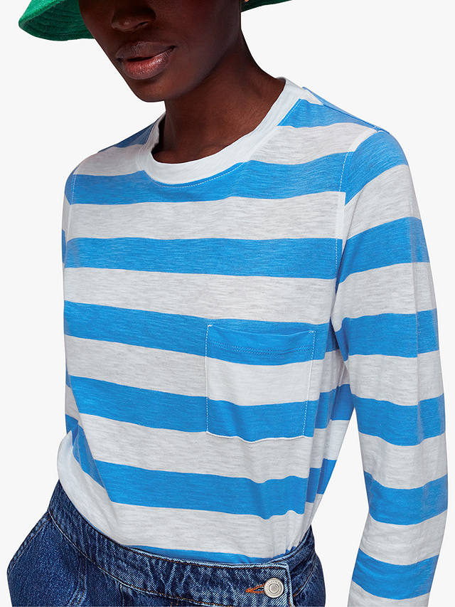 Whistles Stripe Chest Pocket Long Sleeve T-Shirt, Blue/White