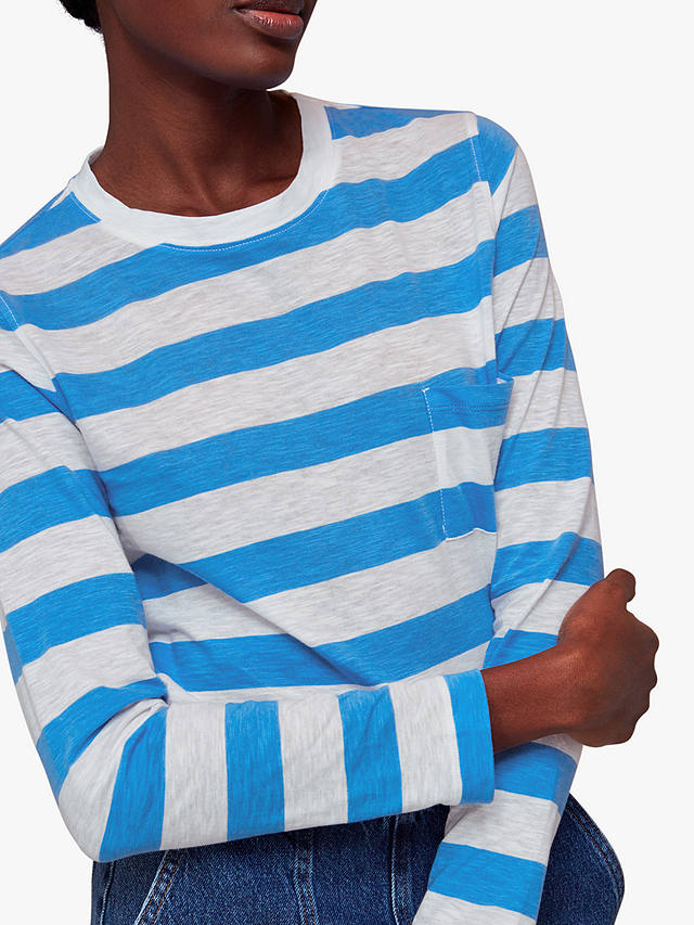 Whistles Stripe Chest Pocket Long Sleeve T-Shirt, Blue/White