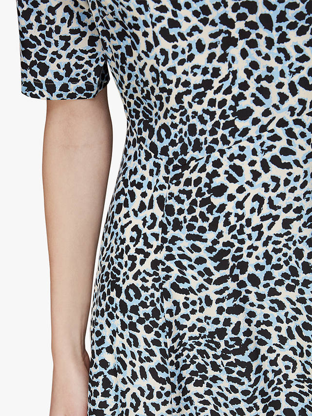 Whistles Abstract Cheetah Silk Midi Dress, Blue/Multi