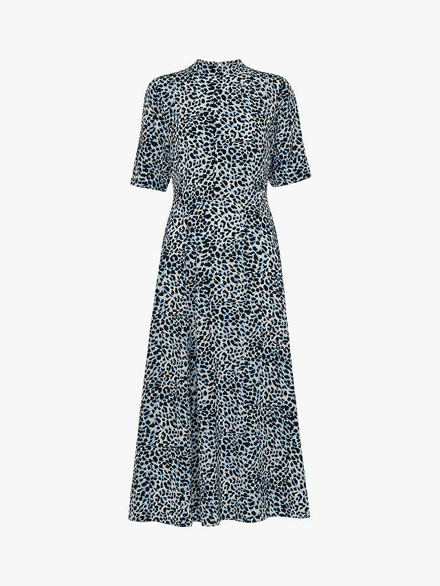 Whistles Abstract Cheetah Silk Midi Dress, Blue/Multi