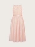 Monsoon Kids' Truth Sequin Bow Detail Maxi Dress, Pink