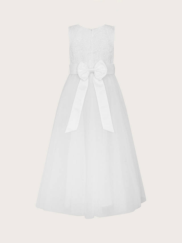 Monsoon Kids' Alice Lace Tulle Maxi Dress, White