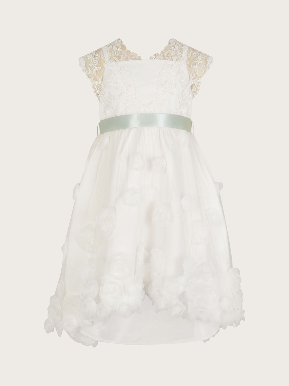 Monsoon Kids' Margot Lace 3D Roses Dress, Ivory, 3 years