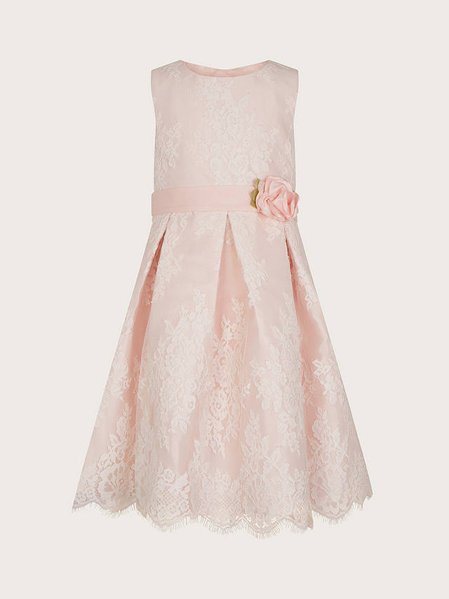 Monsoon Kids' Lola Floral Lace Dress, Pale Pink