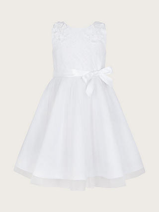 Monsoon Kids' Freya Scuba Lace Communion Dress, White