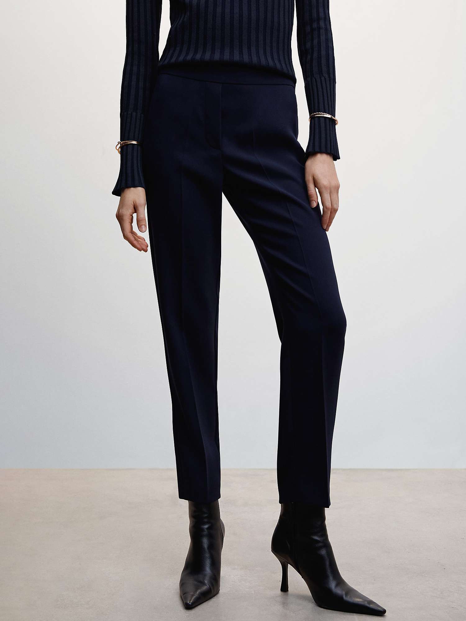 Mango Semiflu Flowy Suit Trousers, Navy at John Lewis & Partners