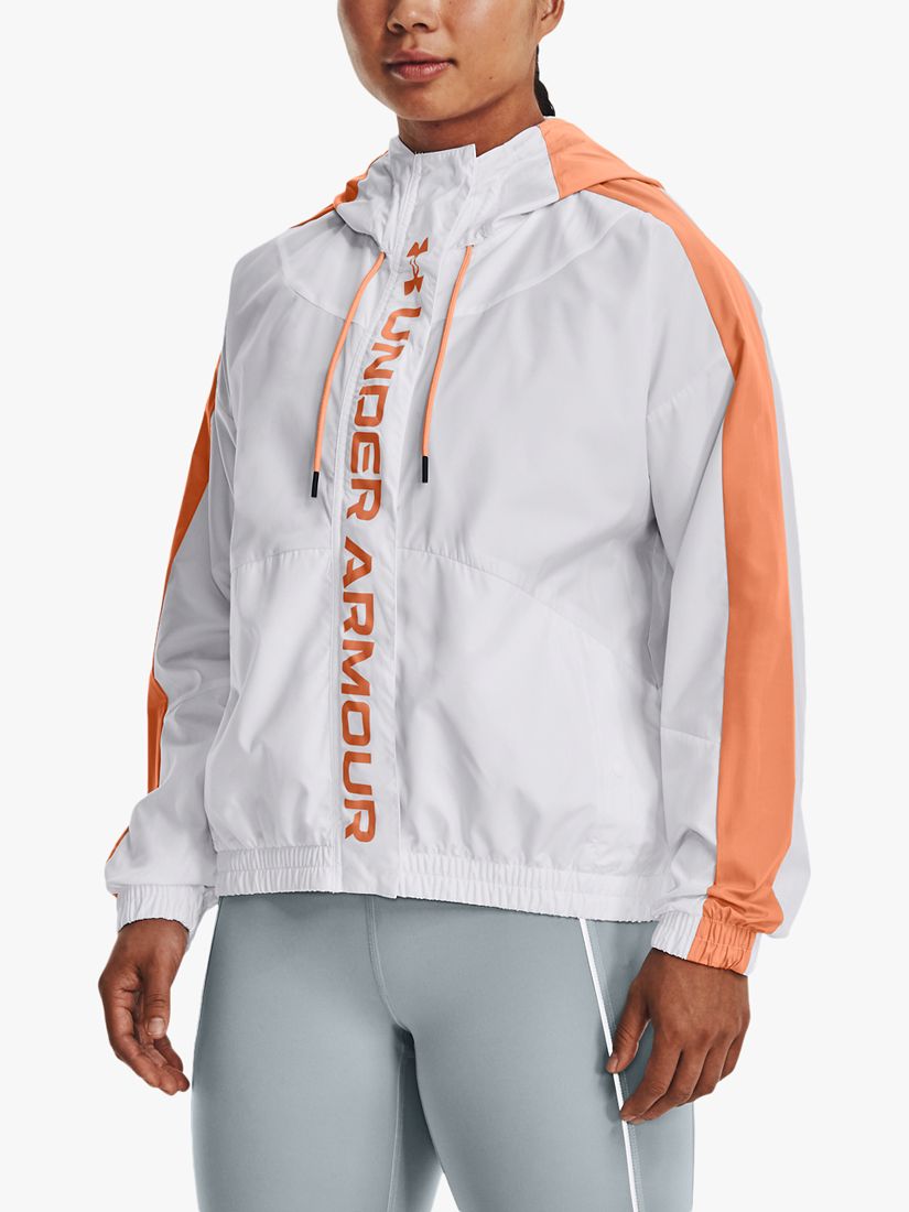 Under Armour Rush Woven Full Zip Jacket in white and orange