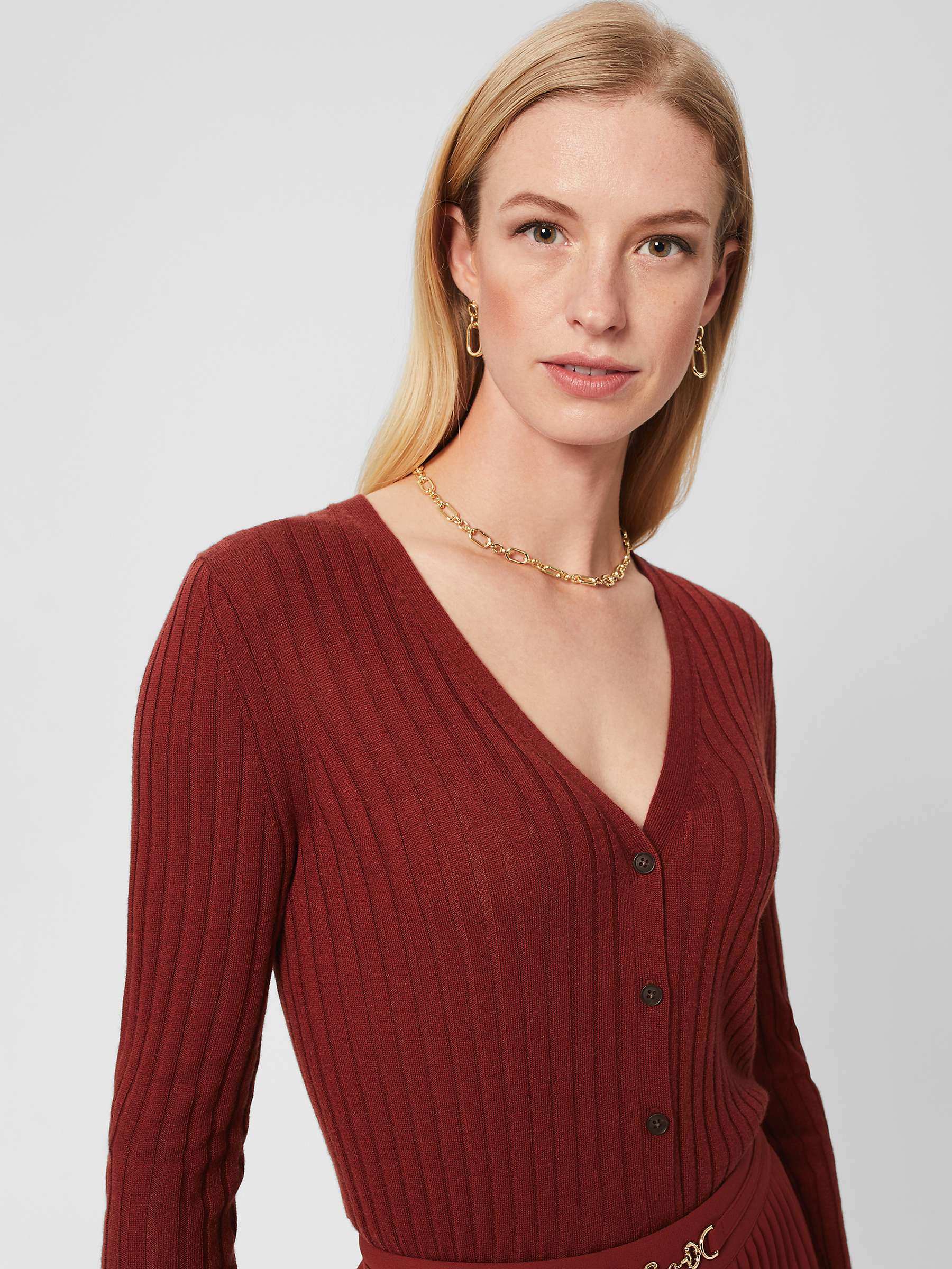 Buy Hobbs Aria Ribbed Cardigan, Dark Pecan Online at johnlewis.com