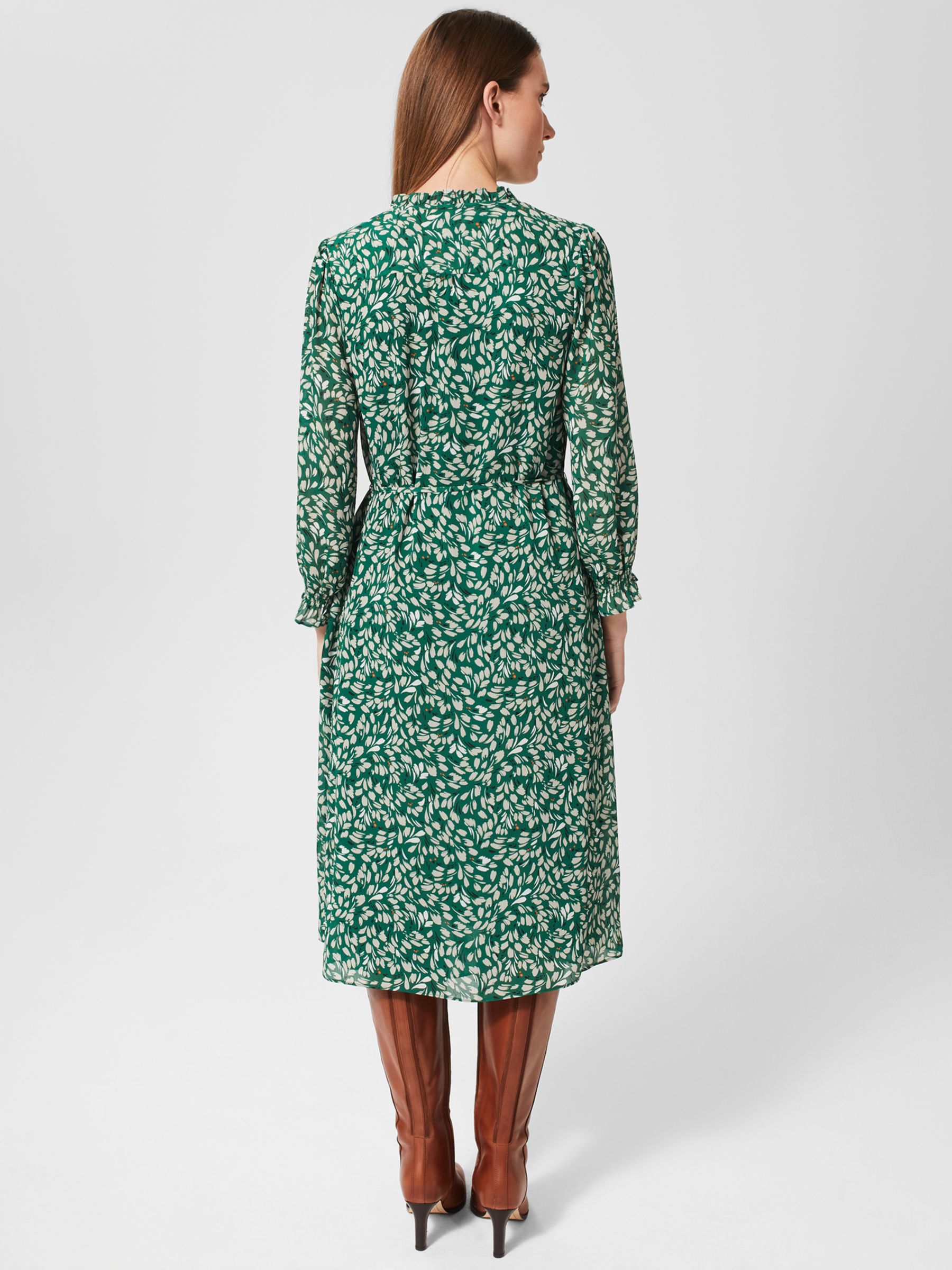 Hobbs Flora Floral Print Midi Dress, Green/Multi