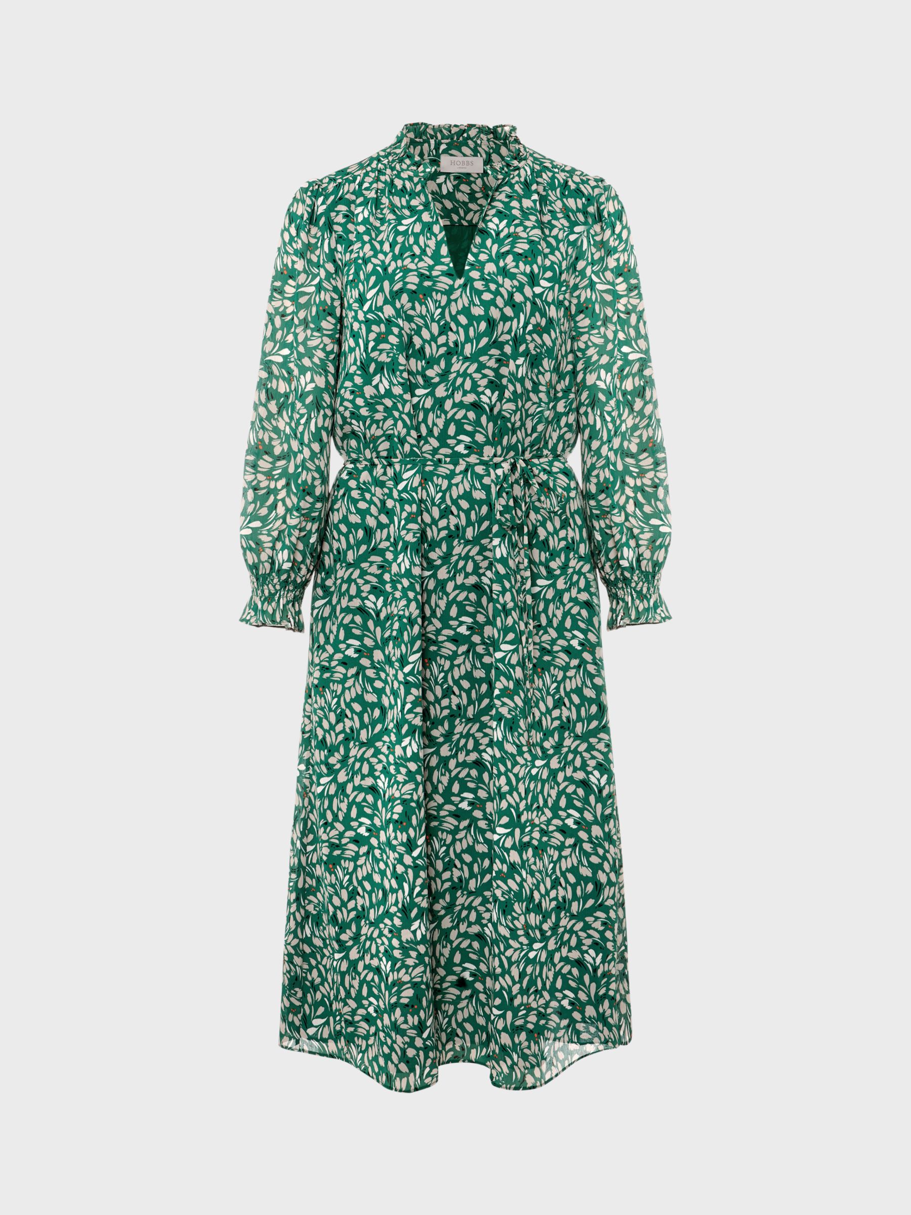 Hobbs Flora Floral Print Midi Dress, Green/Multi