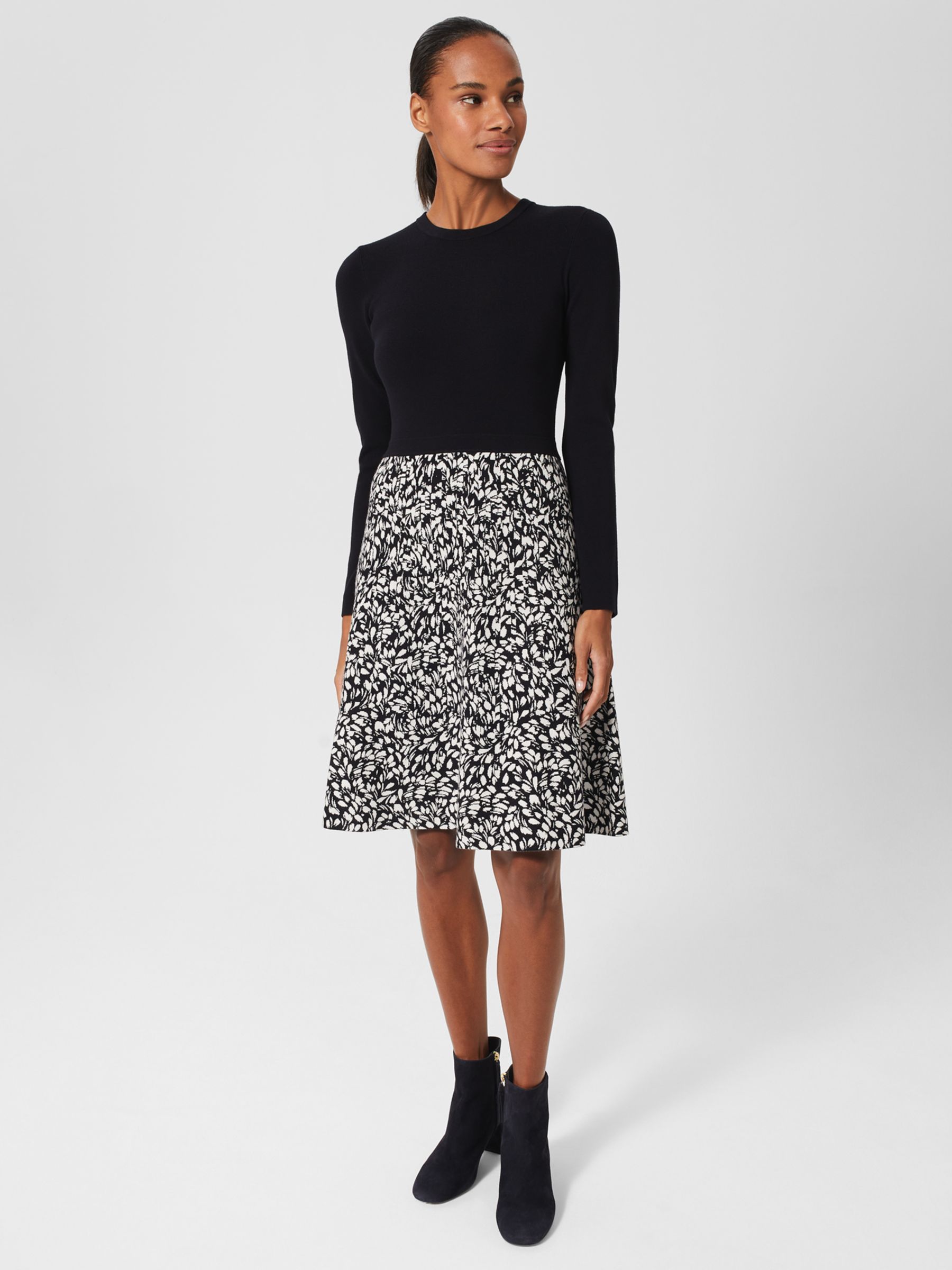 Hobbs Hallie Contrast Knit Dress, Navy/Multi at John Lewis & Partners