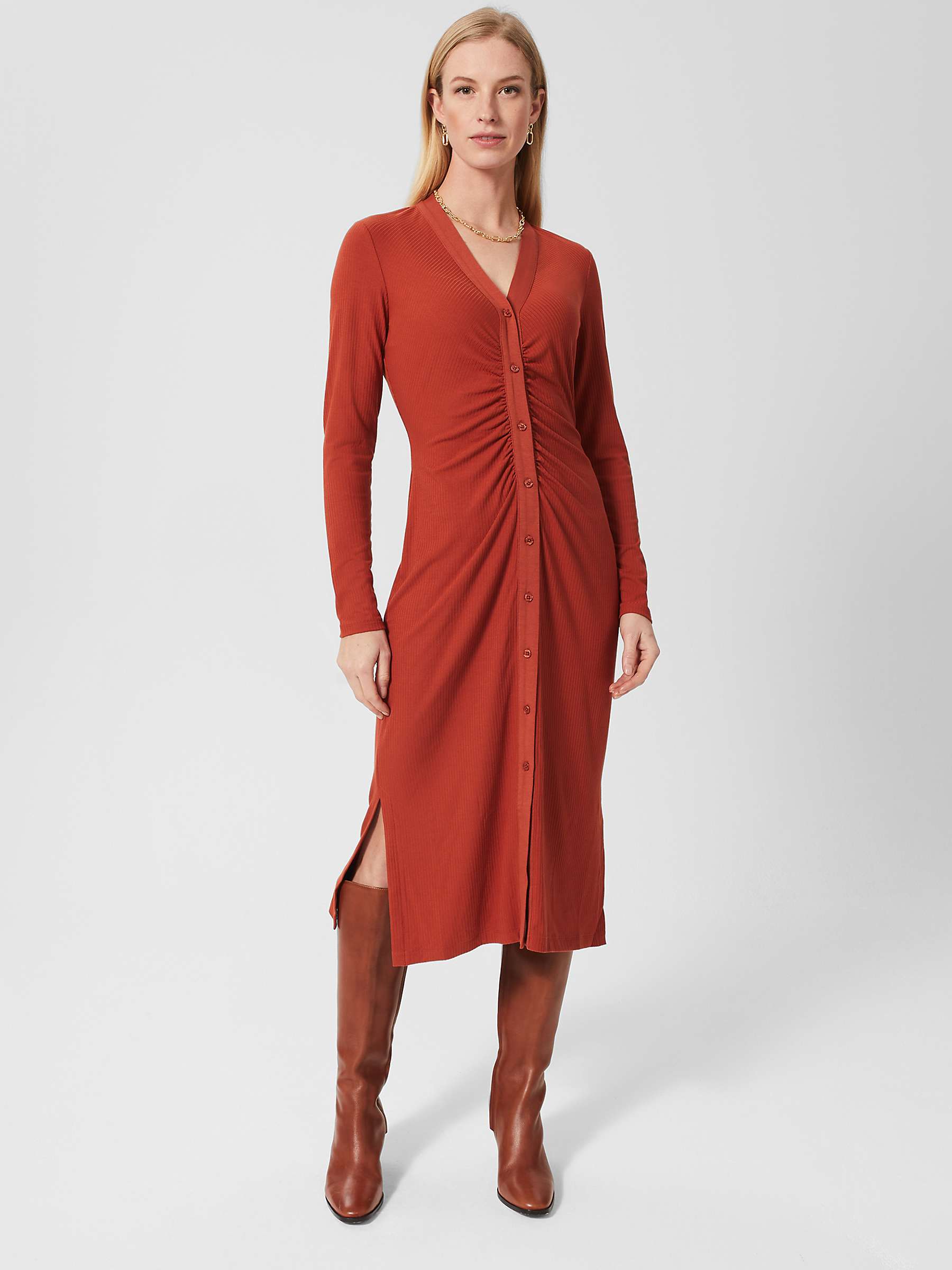 Buy Hobbs Hatty Ribbed Jersey Midi Dress, Pecan Online at johnlewis.com