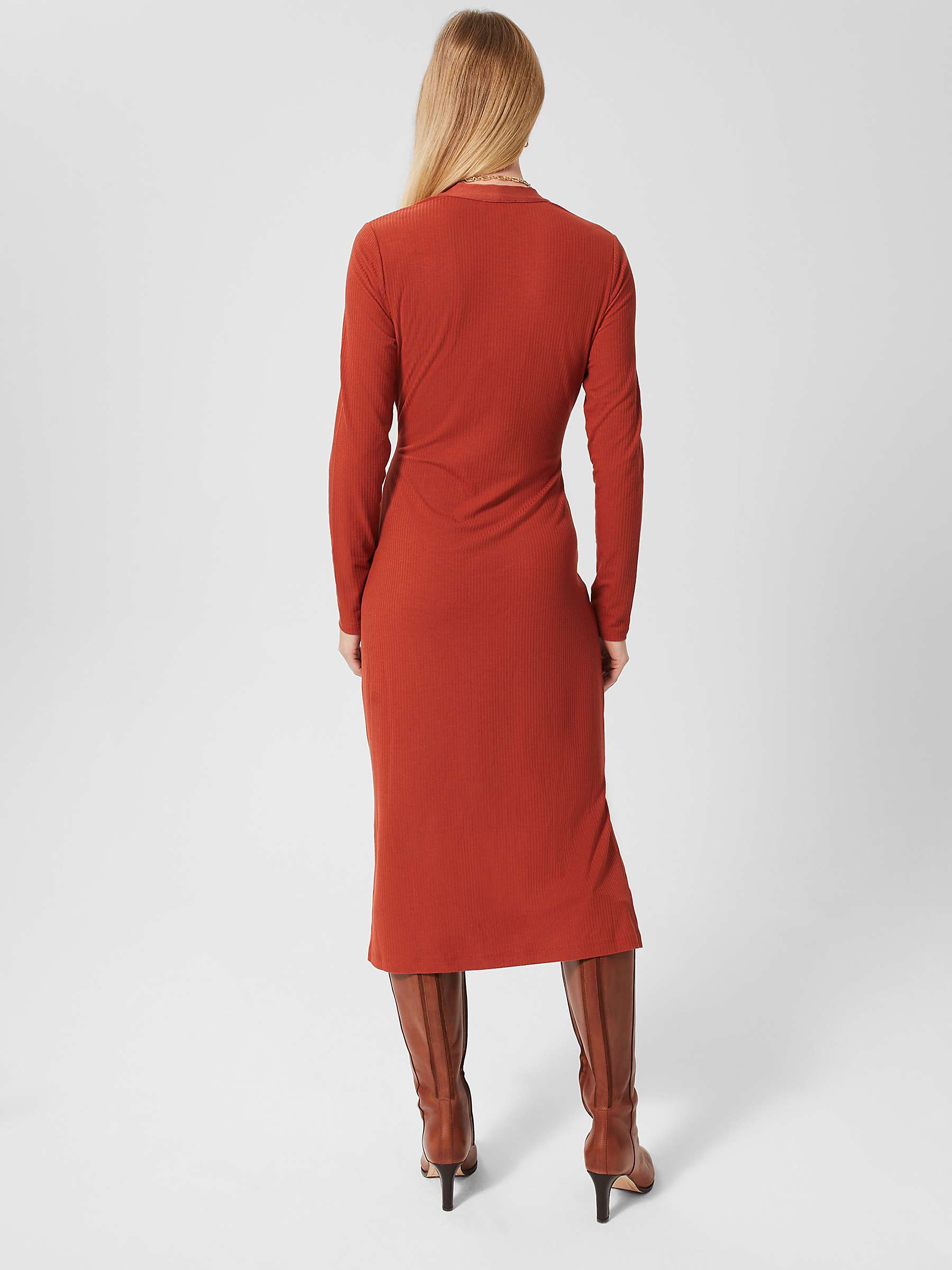 Buy Hobbs Hatty Ribbed Jersey Midi Dress, Pecan Online at johnlewis.com