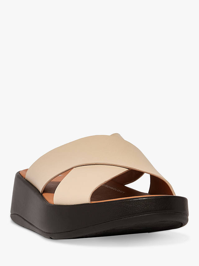 FitFlop Fmode Luxe Leather Flatform Cross Slider Sandals, Beige/Black