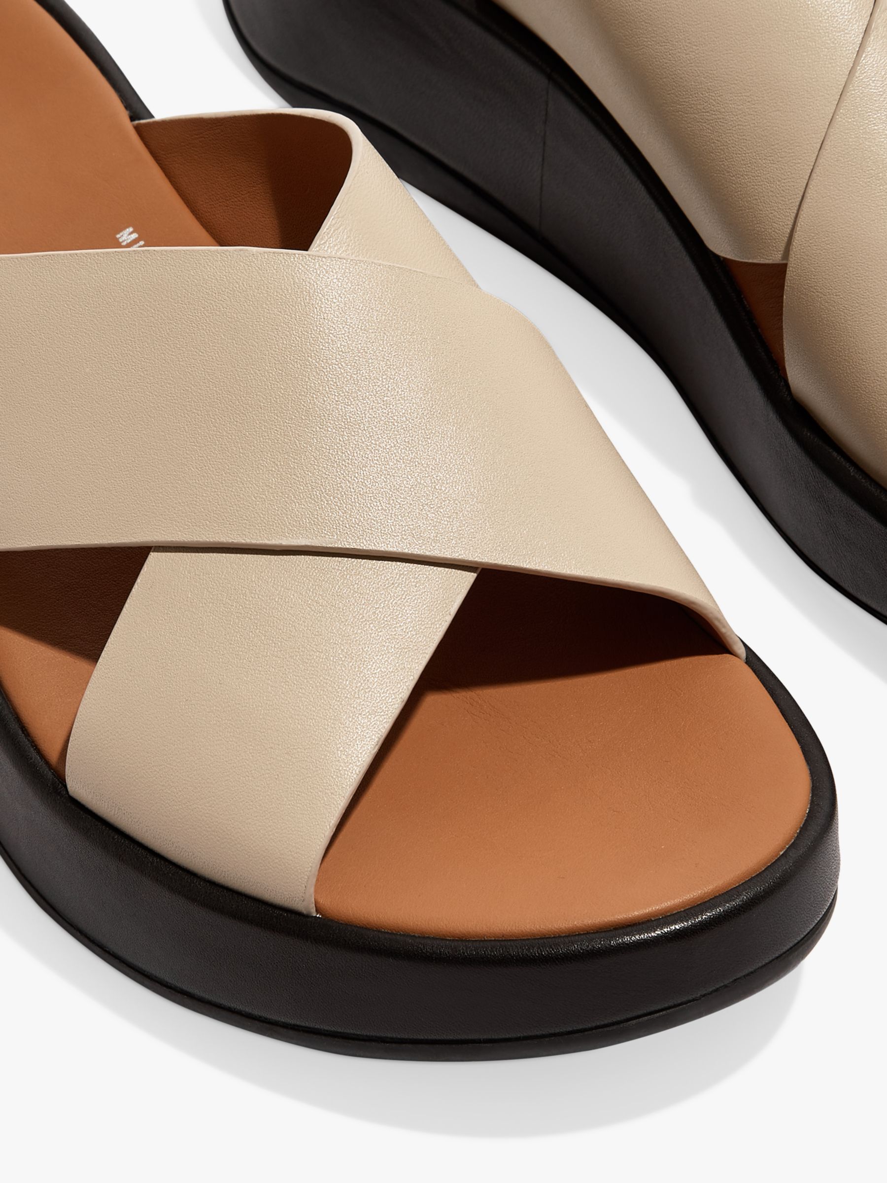 FitFlop Fmode Luxe Leather Flatform Cross Slider Sandals, Beige/Black at  John Lewis & Partners