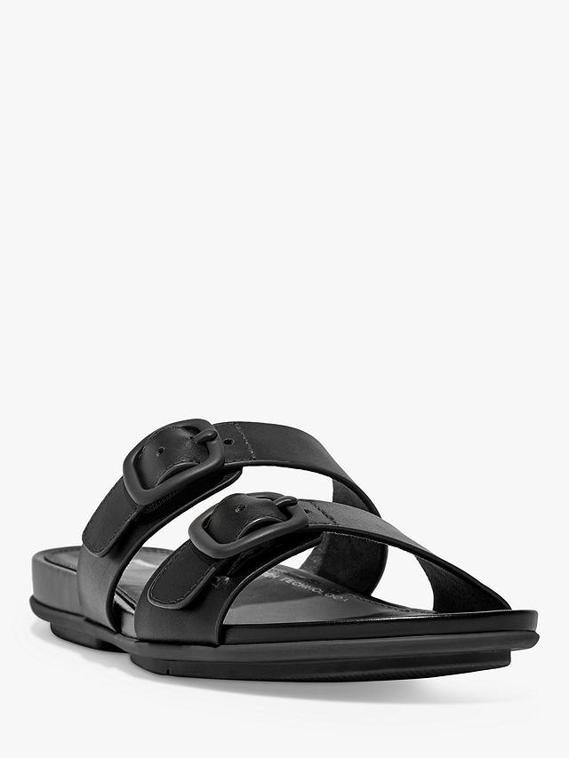 FitFlop Gracie Leather Two Strap Slider Sandals, All Black