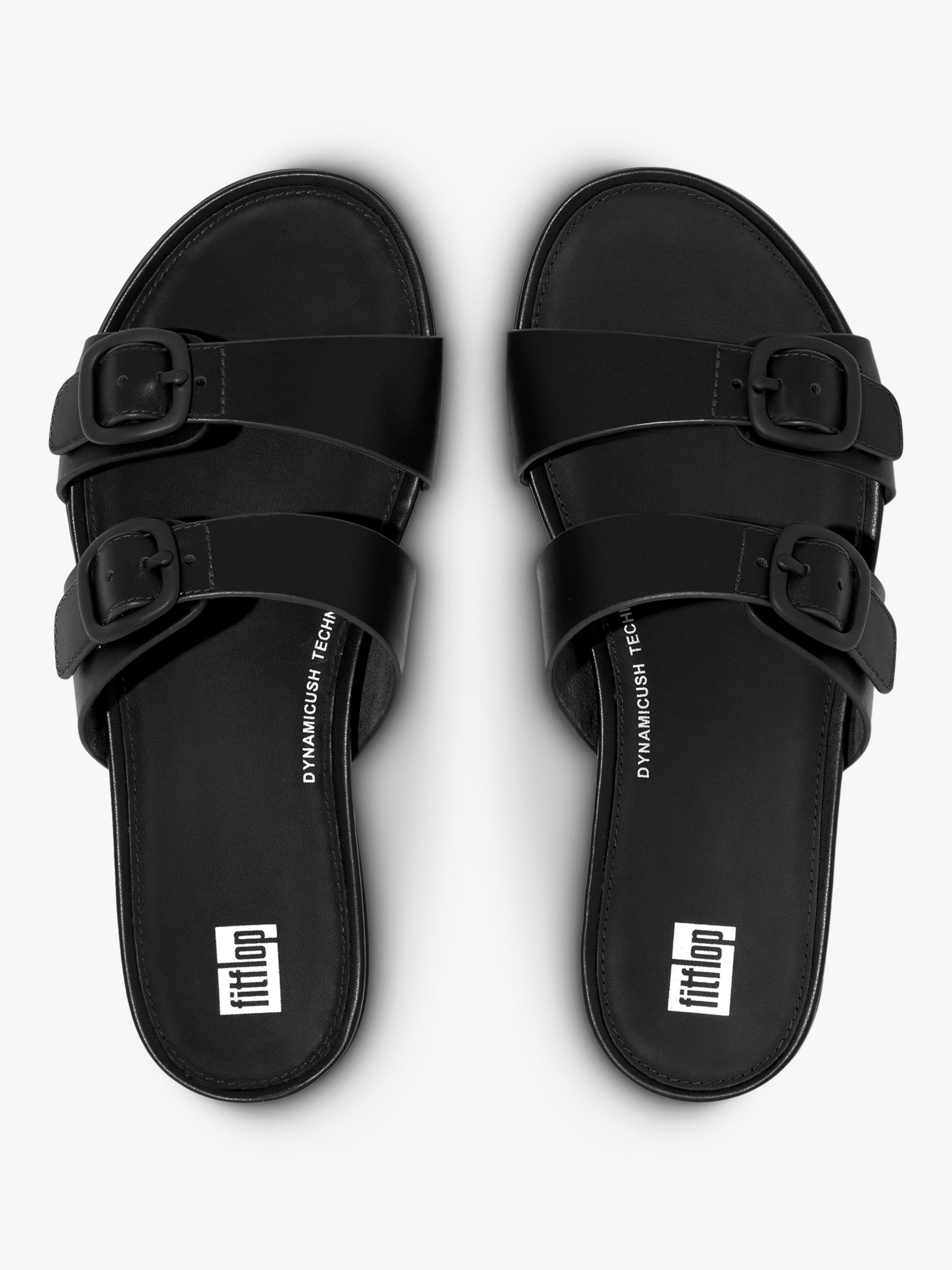 FitFlop Gracie Leather Two Strap Slider Sandals, All Black at John ...
