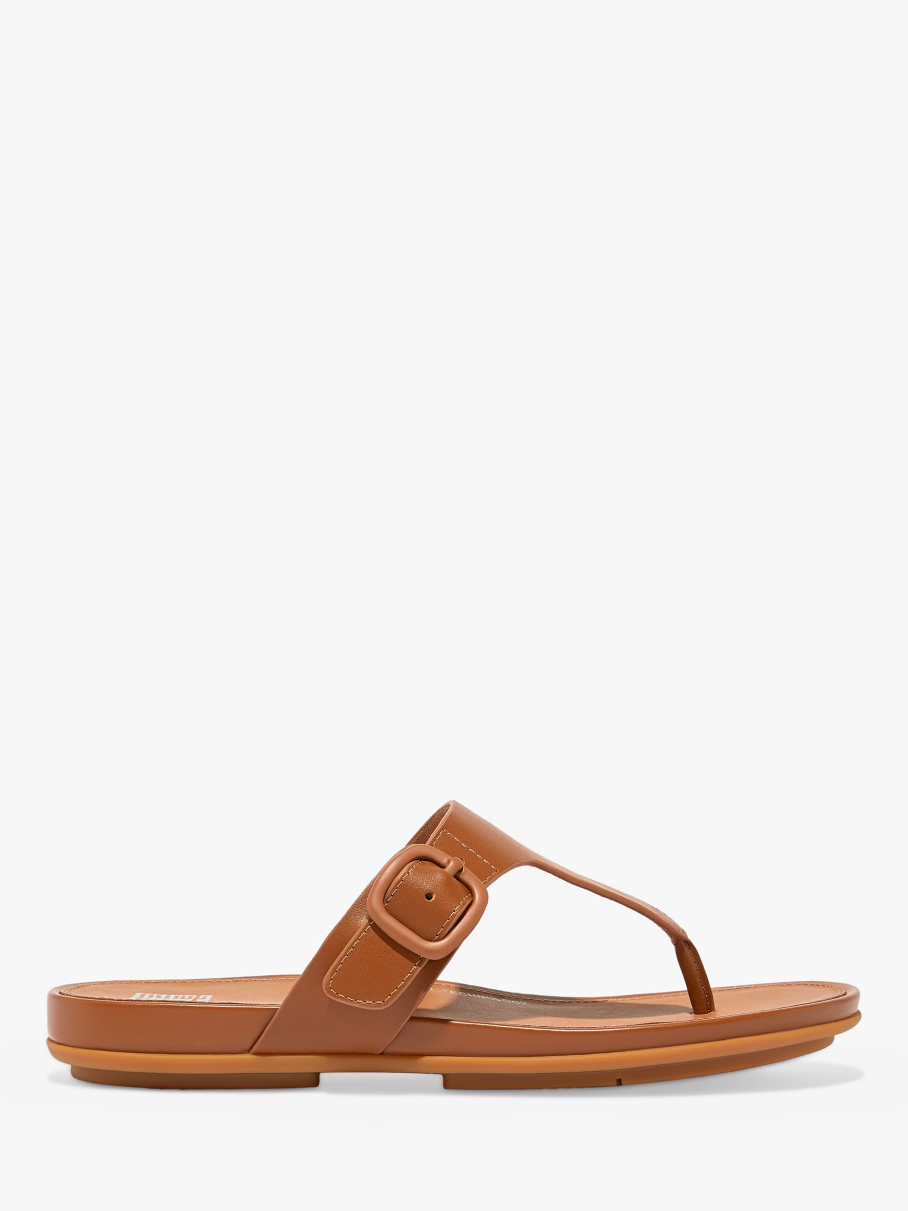 FitFlop Gracie Leather Buckle Detail Flip Flops, Light Tan at John ...