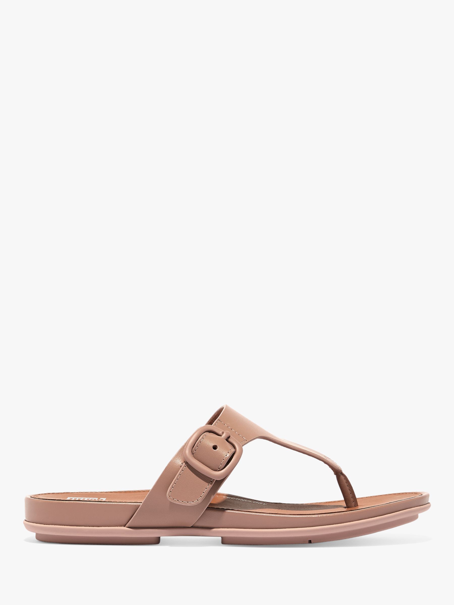 FitFlop Gracie Leather Toe Post Sandals, Beige at John Lewis & Partners