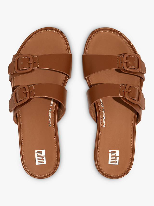FitFlop Gracie Leather Two Strap Slider Sandals, Light Tan