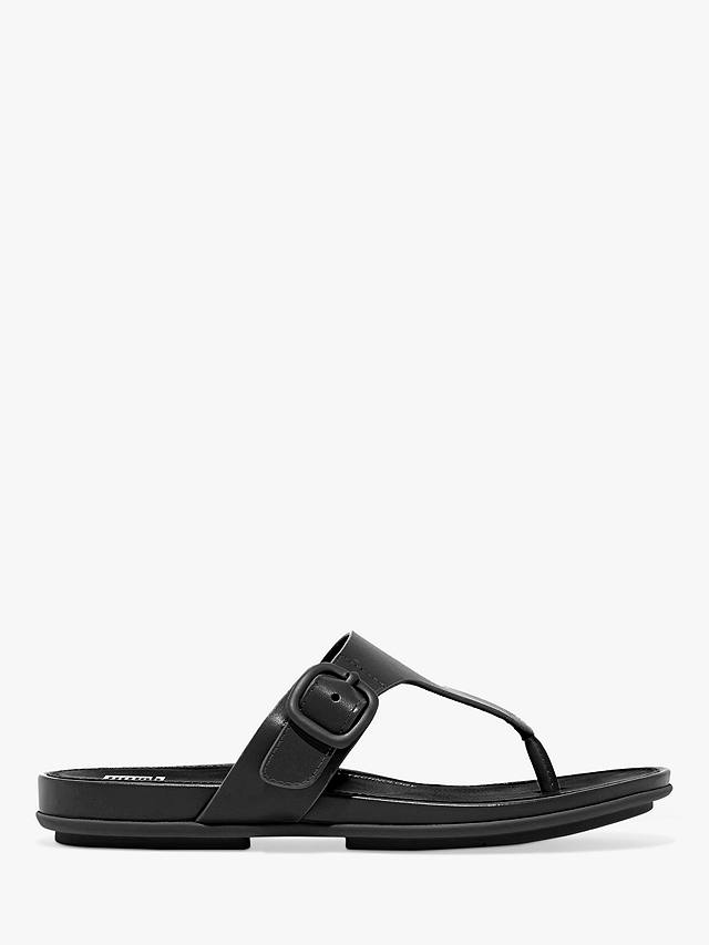 FitFlop Gracie Leather Buckle Detail Flip Flops, All Black