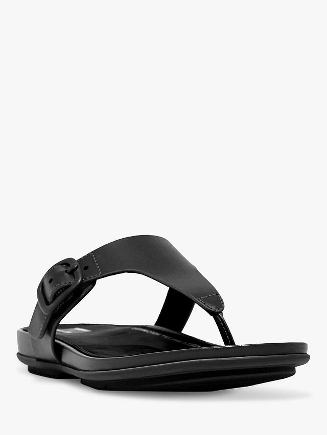 FitFlop Gracie Leather Buckle Detail Flip Flops, All Black