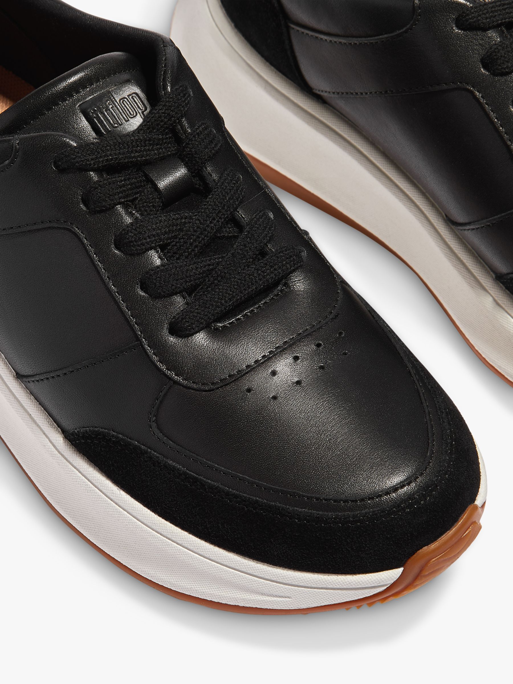 FitFlop Stacked Leather Trainers, Black at John Lewis & Partners