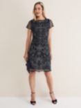 Phase Eight Esme Embroidered Dress, Navy/Ivory