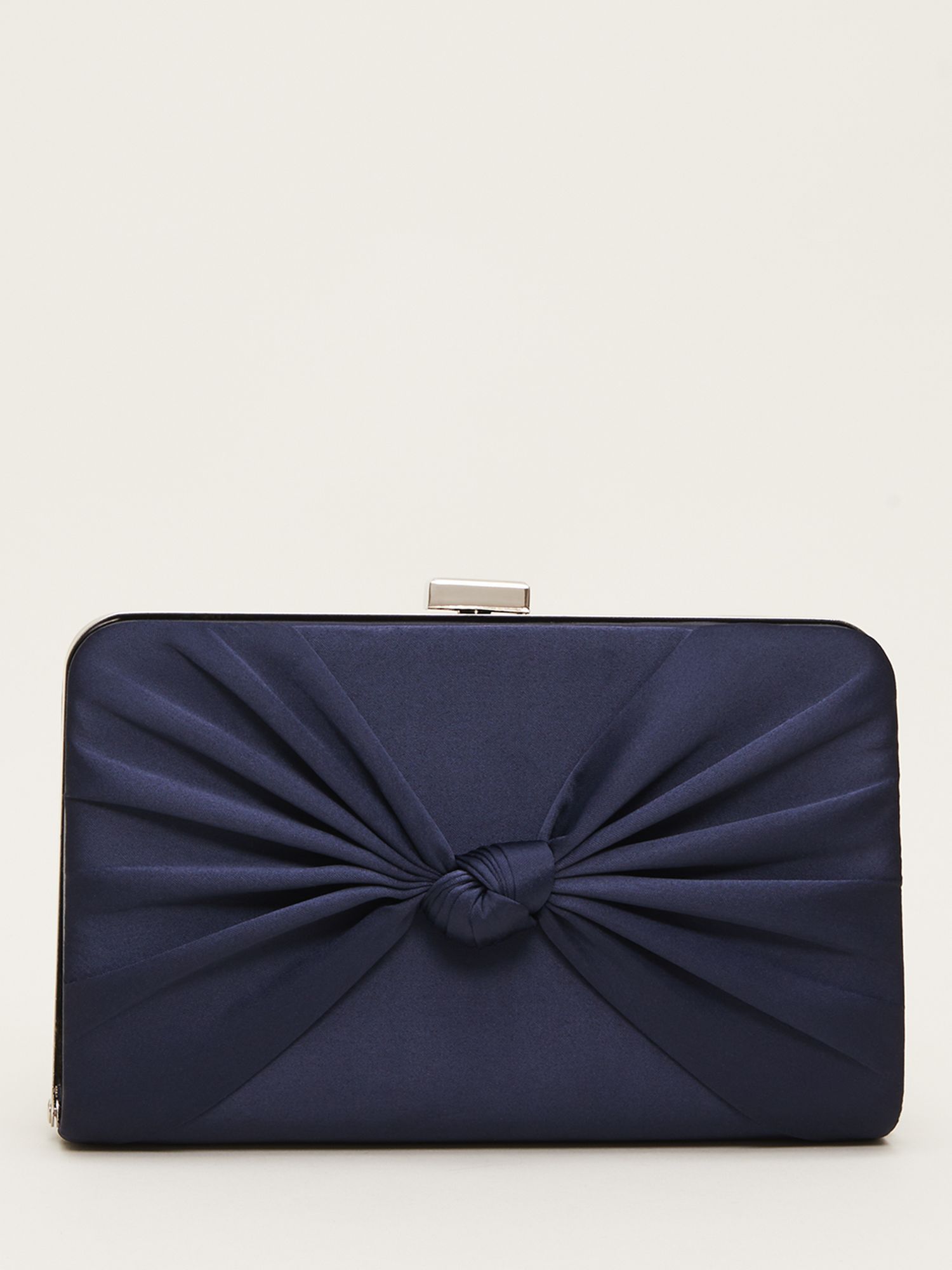 Phase Eight Satin Knot Front Box Clutch Bag, Navy, One Size