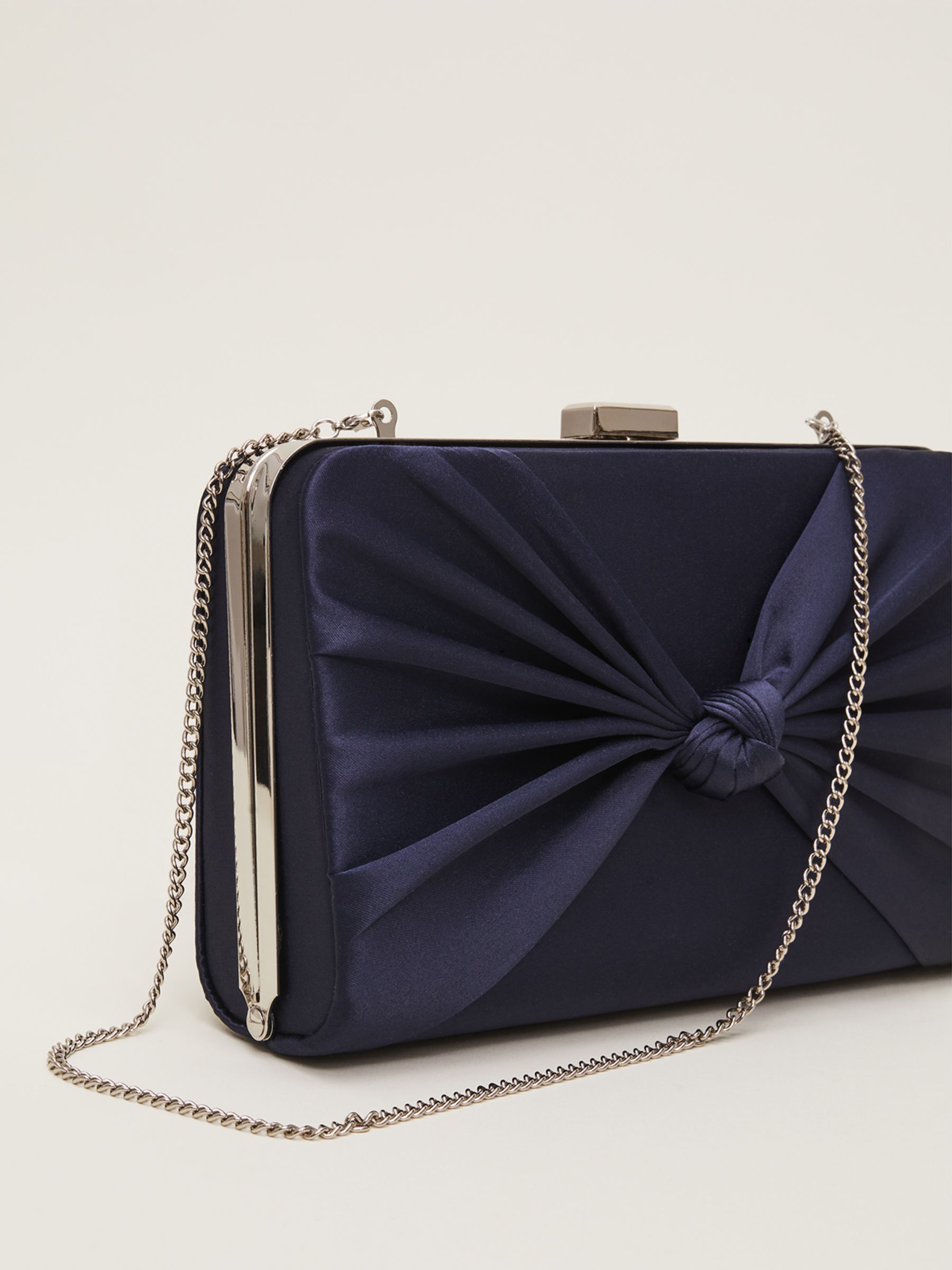 Phase Eight Satin Knot Front Box Clutch Bag, Navy, One Size