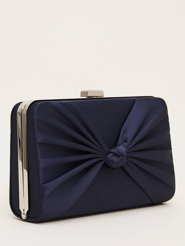 Phase Eight Satin Knot Front Box Clutch Bag, Navy