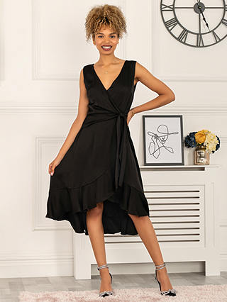 Jolie Moi Sherlyn Flounce Dip Hem Midi Dress, Black