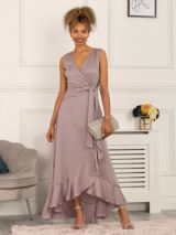 Jolie Moi Desiree Flared Ruffle Midi Dress, Mauve at John Lewis