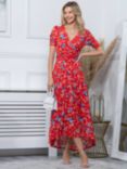 Jolie Moi Gavina Ruched Sleeve Mesh Maxi Dress, Red Multi