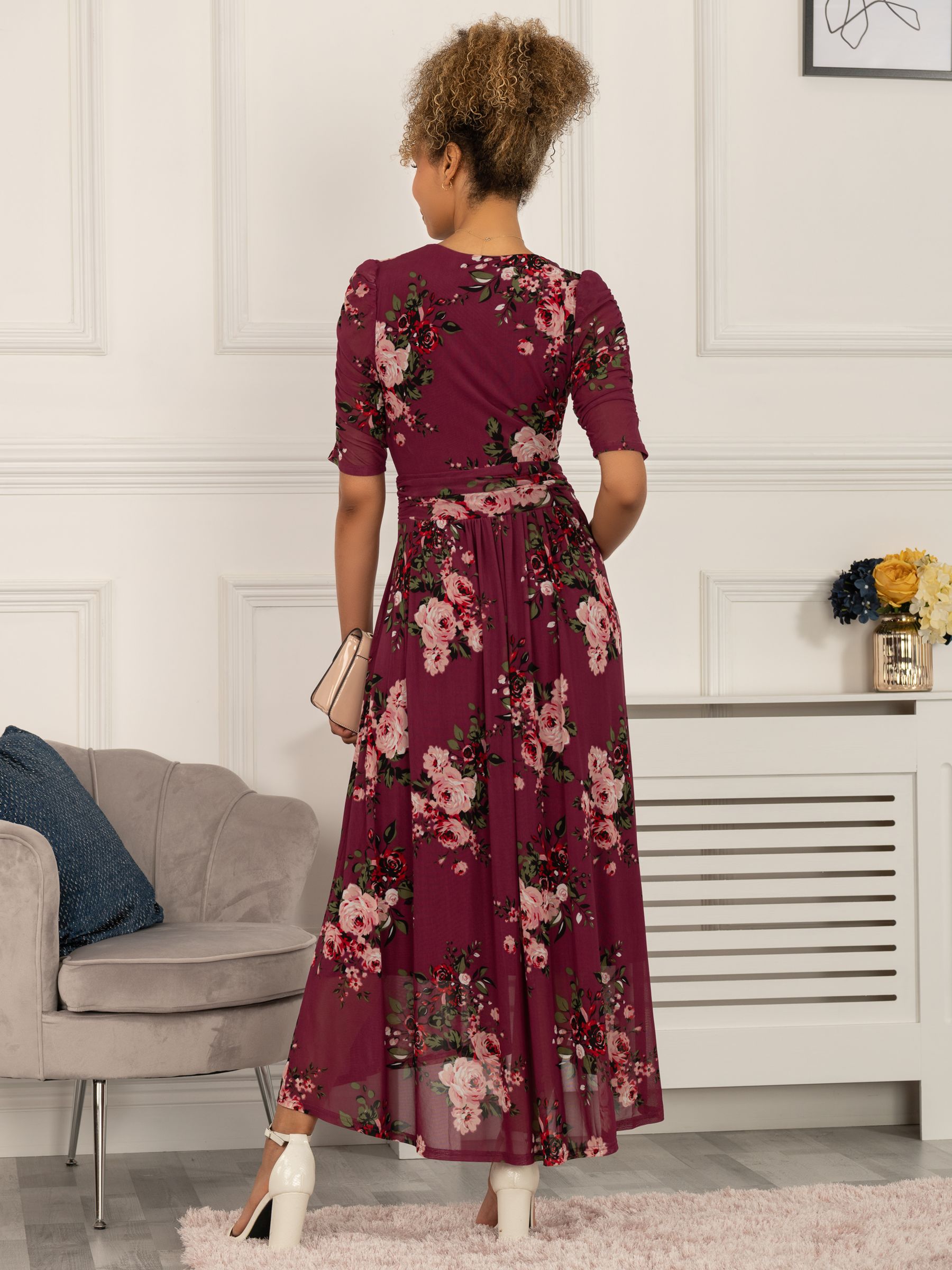 Jolie Moi Haizley Floral Print Mesh Maxi Dress, Mauve Purple, 8