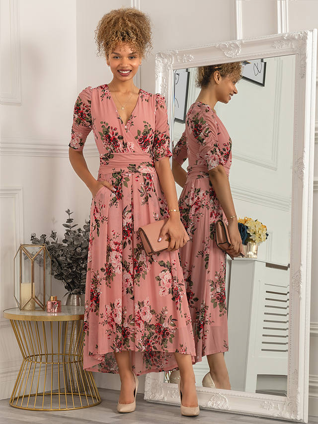 Jolie Moi Haizley Floral Print Mesh Maxi Dress, Pink