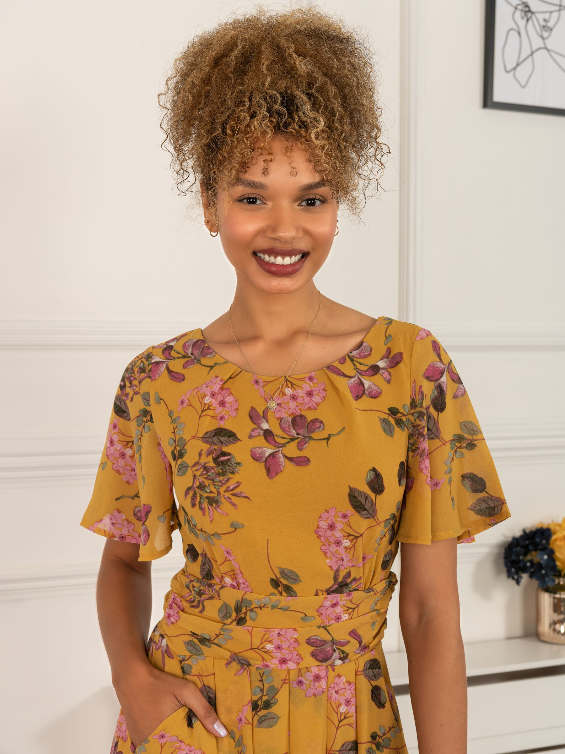 Jolie Moi Haylee Print Chiffon Maxi Dress, Yellow Floral, 8