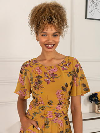 Jolie Moi Haylee Print Chiffon Maxi Dress, Yellow Floral