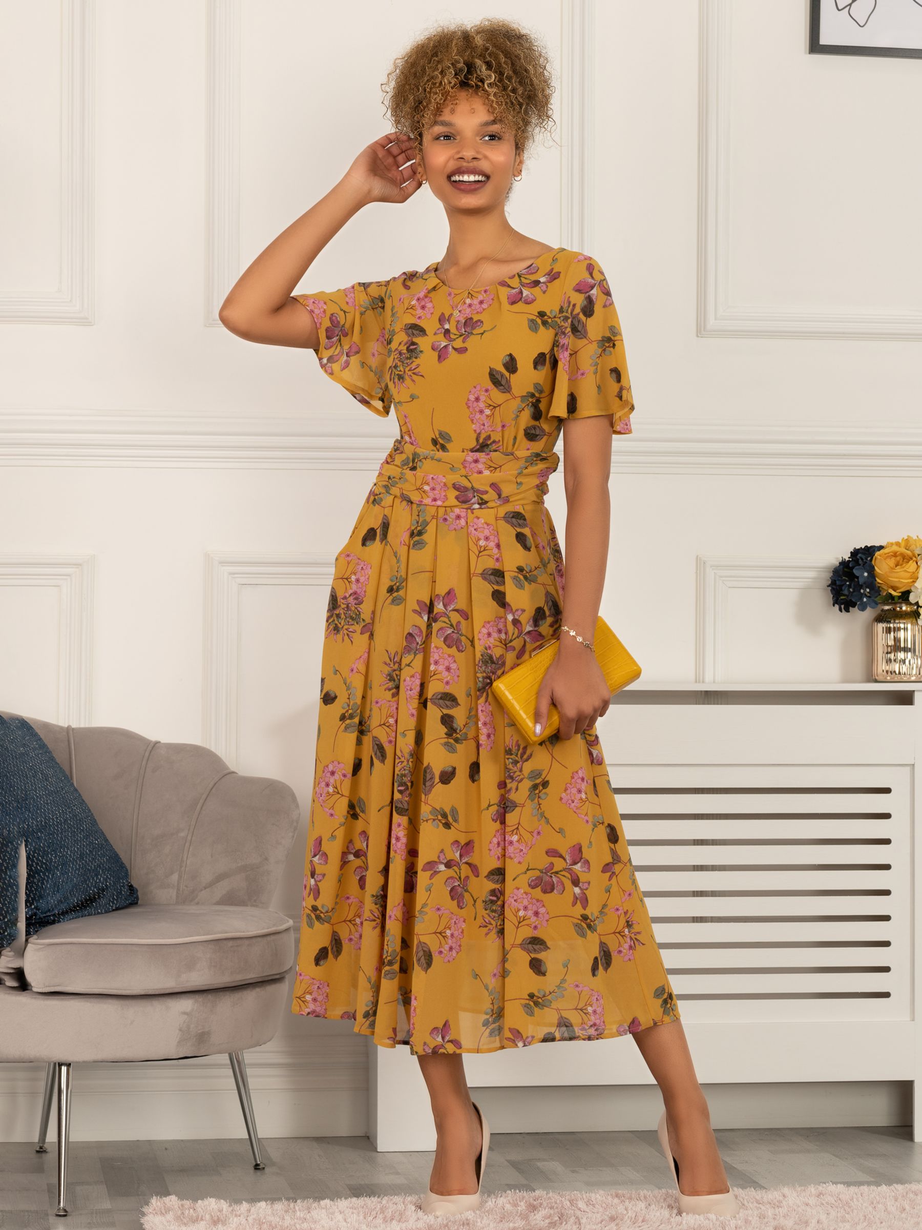 Jolie Moi Haylee Print Chiffon Maxi Dress, Yellow Floral at John Lewis ...