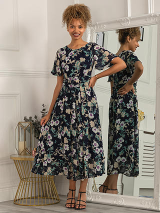 Jolie Moi Nadine Floral Print Chiffon Dress, Navy