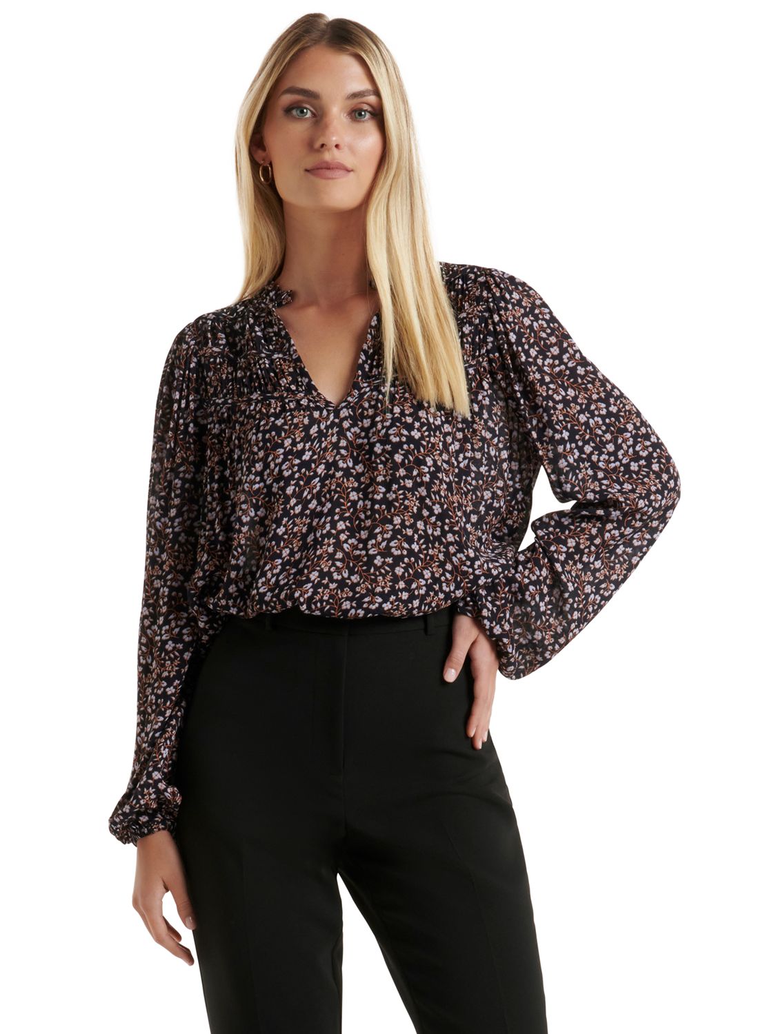 Forever New Erika Ruched Yoke Boho Blouse, Black, 6