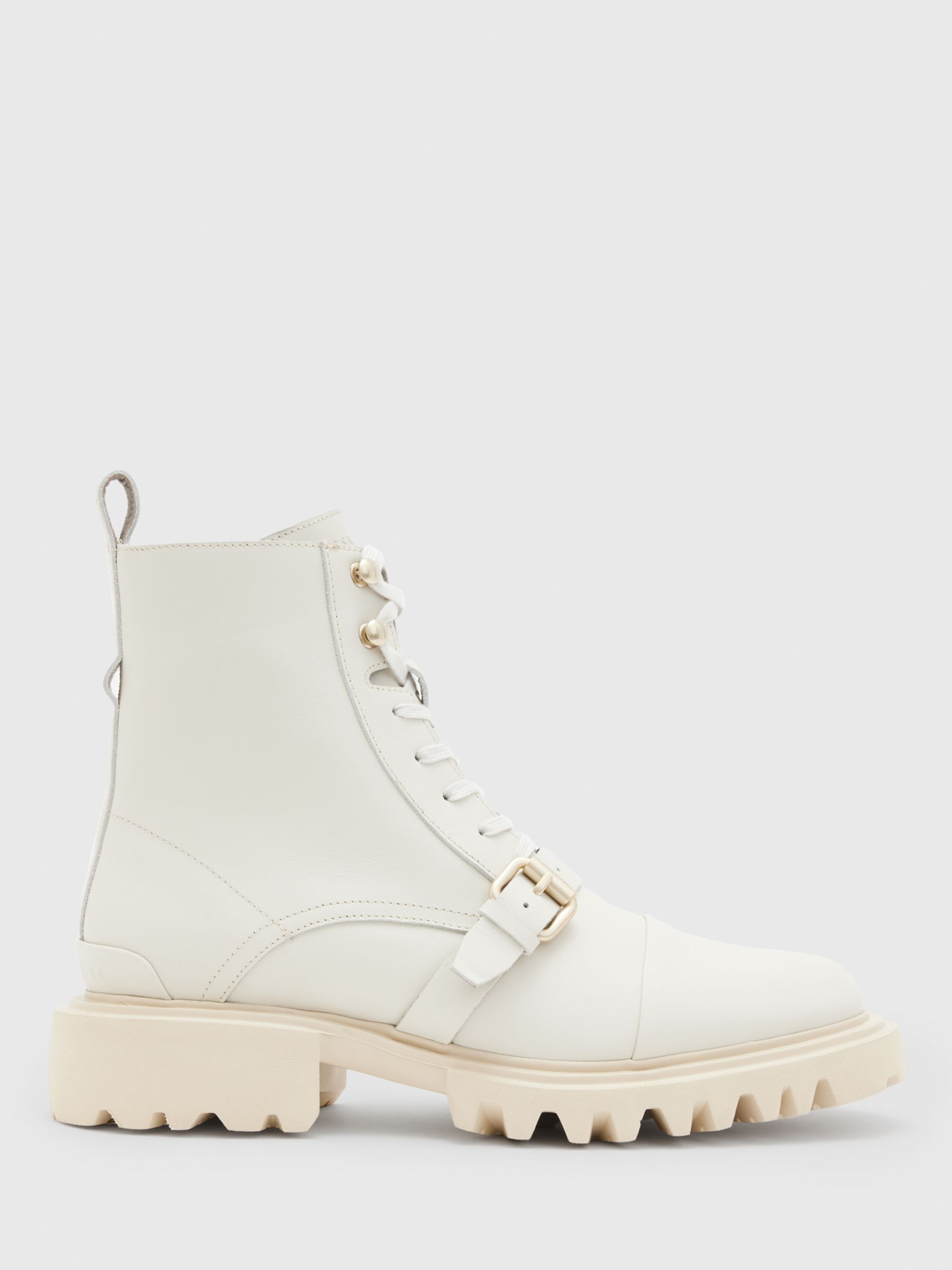 AllSaints Tori Leather Lace Up Ankle Boots, Stone White at John Lewis ...