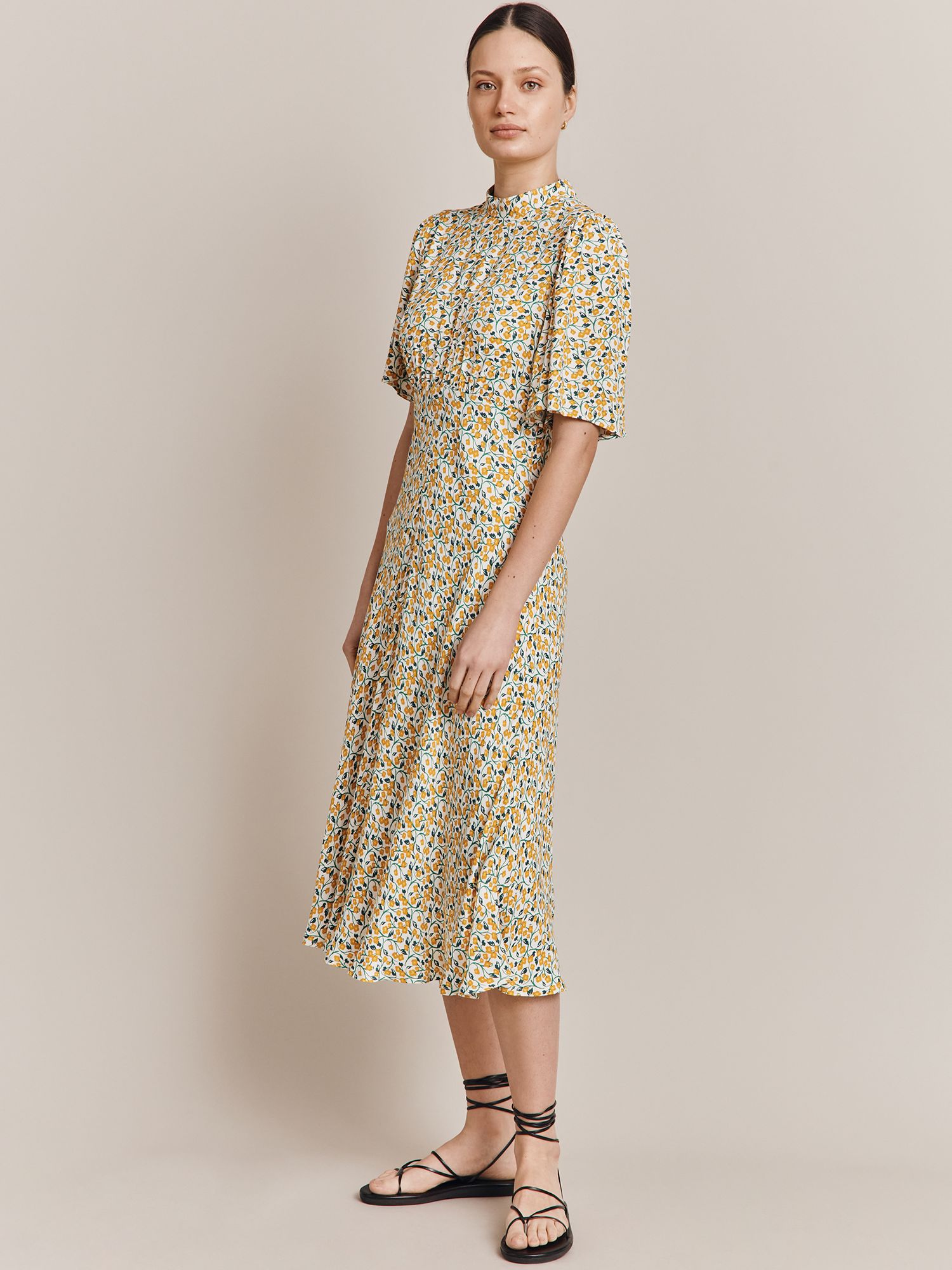 Ghost Penny Floral Midi Dress, Yellow Buttercup at John Lewis & Partners