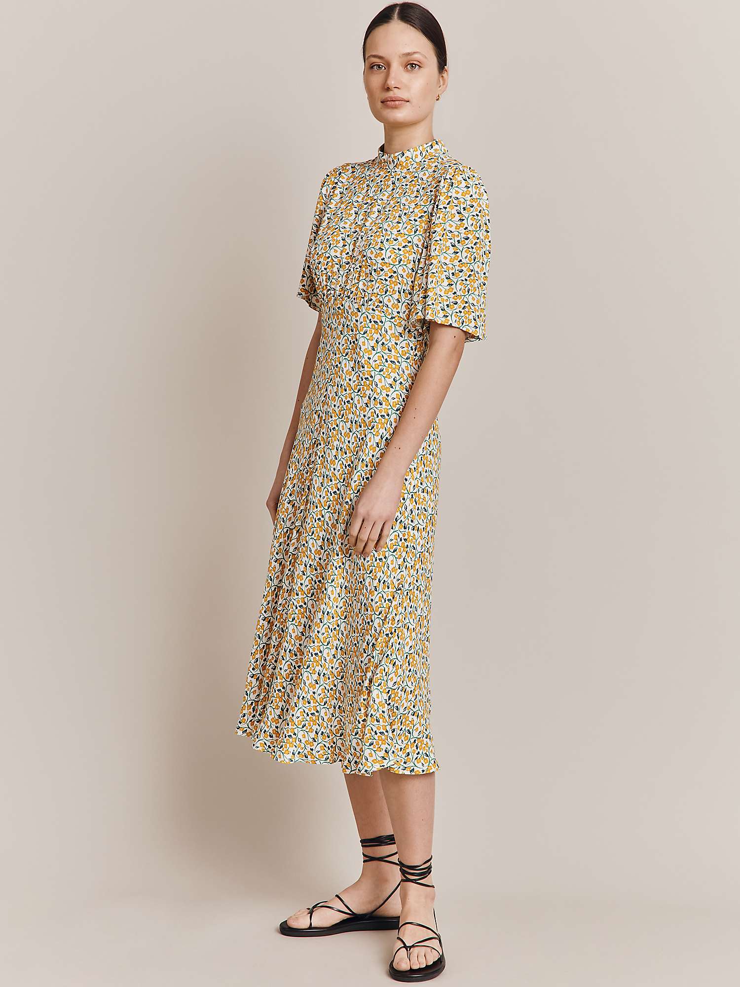 Buy Ghost Penny Floral Midi Dress, Yellow Buttercup Online at johnlewis.com