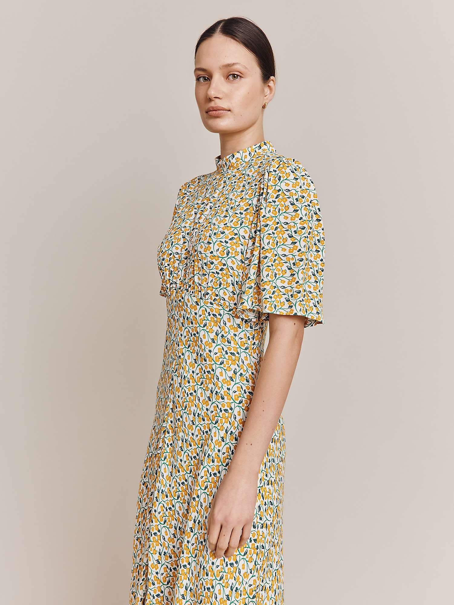 Buy Ghost Penny Floral Midi Dress, Yellow Buttercup Online at johnlewis.com