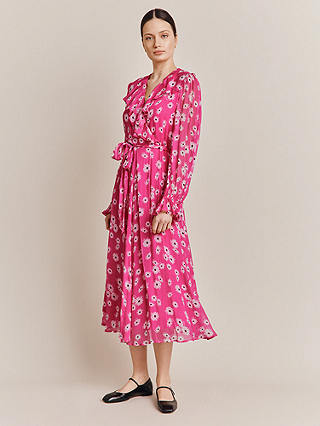 Ghost Su Floral Wrap Dress, Pink Daisy